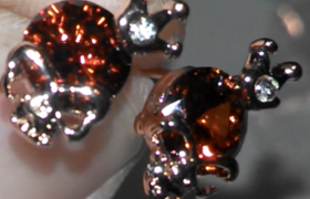 Red CZ Crown Skull Stud Earrings